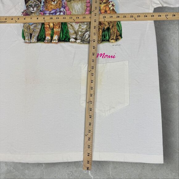 VTG Prints of Tails Maui Clothing Co Hula Cats Pocket T Shirt Loft *Read* - OS - Picture 7 of 8